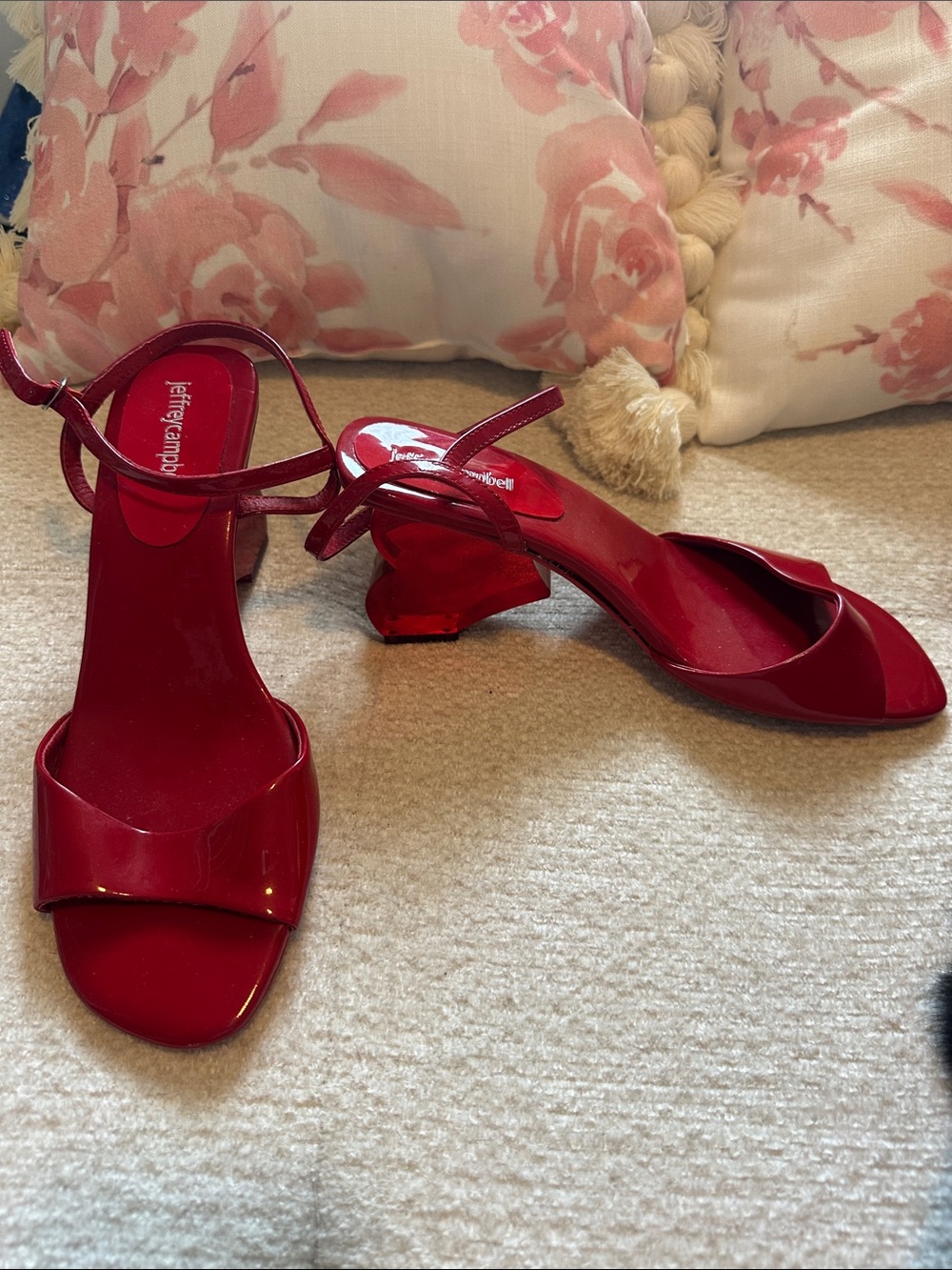 Jeffrey Campbell Glossy Red Sculpted Heel Slingbacks